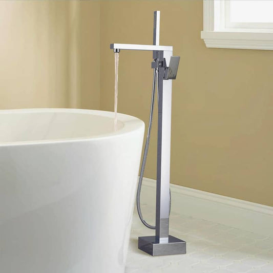 Single-Handle Floor Mounted Tub Filler Trim Claw Foot Freestanding Tub Faucet with Hand Shower in Chrome