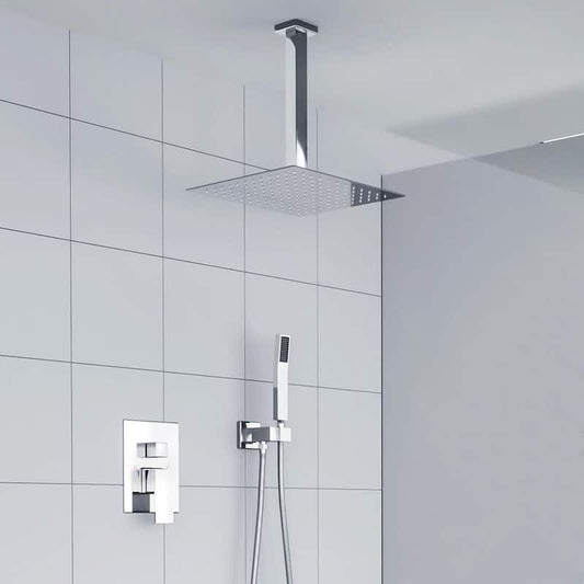 1-Spray Patterns with 1.8 GPM 10 in. Ceiling Mounted Dual Shower Head and Hand Showerhead Rough-In Valve in Chrome