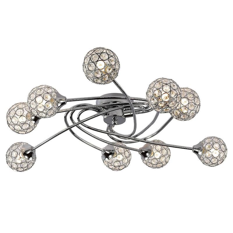 Providence 27.56 in. 9-Light Chrome Flush Mount with Crystal Shade