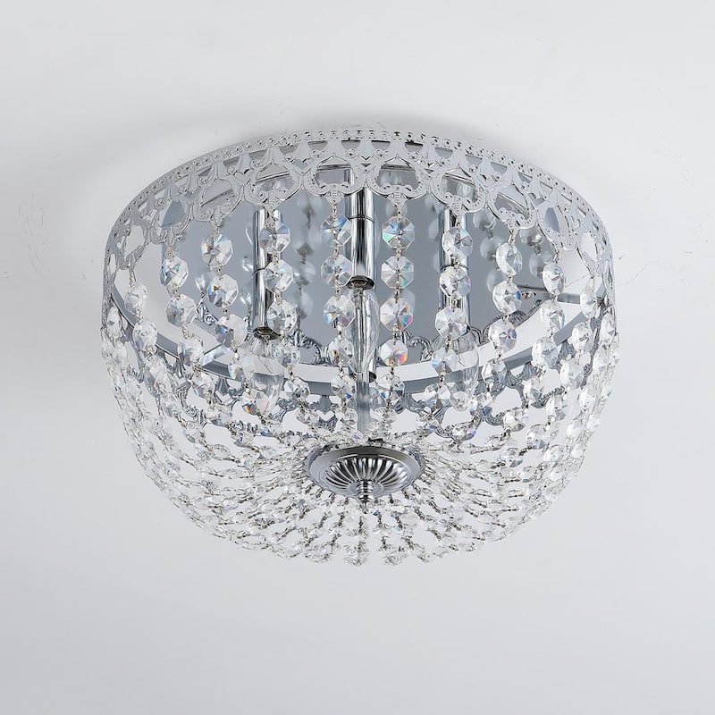 Portland 4-Light 15 in. Chrome Simple Bowl Flush Mount With Crystal Shade