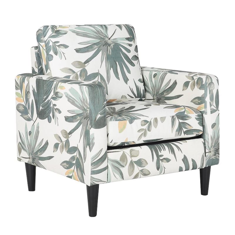 Wendy Cream Fabric with Green Floral Print and Black Wood Arm Chair