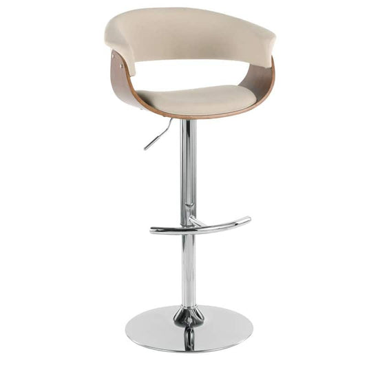 Vintage Mod Walnut and Cream Adjustable Bar Stool