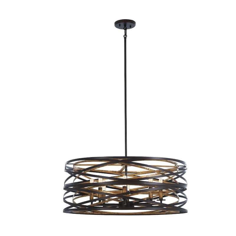 Vortic Flow 8-Light Bronze with Mosaic Gold Interior Pendant