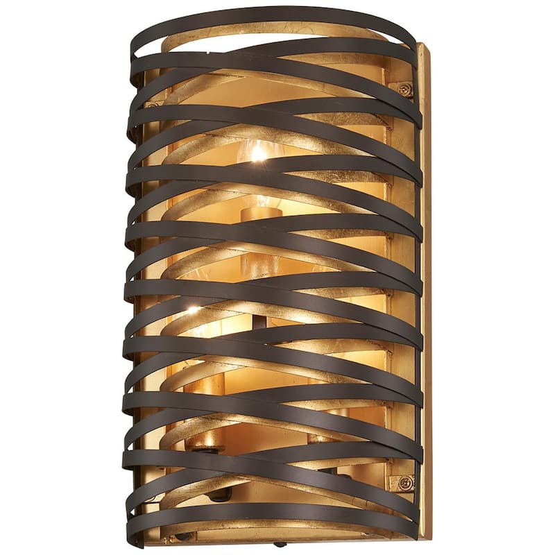 Vortic Flow 3-Light Dark Bronze with Mosaic Gold Interior Wall Sconce