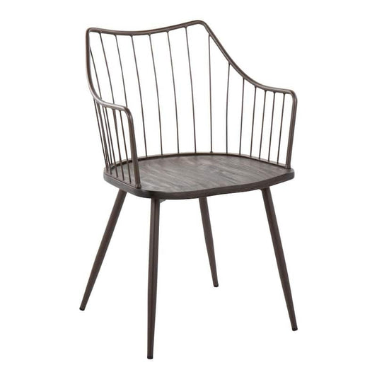 Winston Dark Walnut Wood and Brown Metal Arm Chair