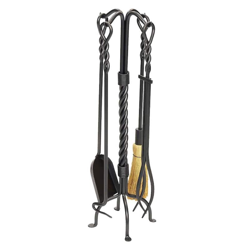 30 in. Tall Graphite Twisted Rope 5-Piece Fireplace Tool Set