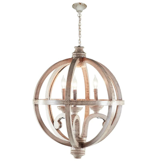 3-Light Gold Wood Chandelier