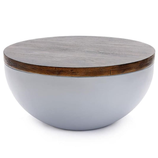 31.5 in. Gray and Brown Round MgO Indoor and Outdoor Coffee Table