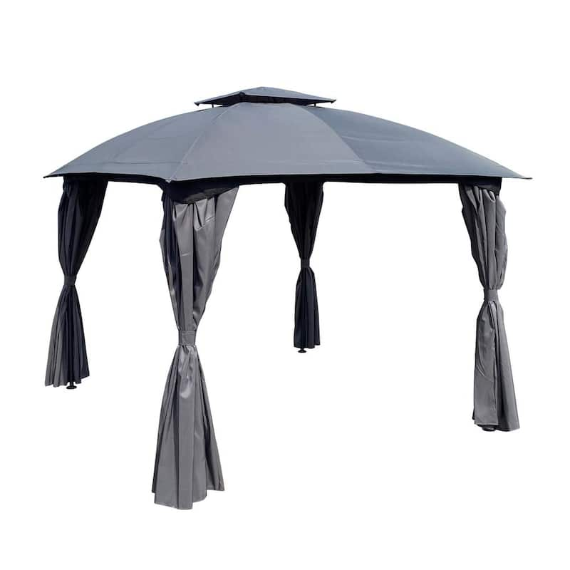 10 ft. x 10 ft. Gray Outdoor Patio Garden Gazebo Tent With Mosquito Net