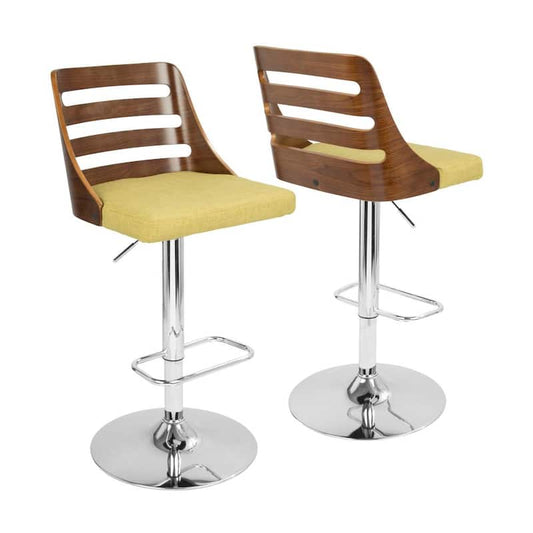 Trevi Walnut and Green Adjustable Bar Stool