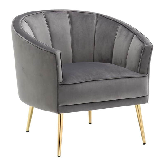 Tania Grey Velvet and Gold Metal Accent Chair