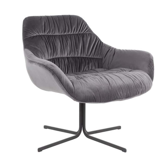 Wayne Swivel Lounge Chair in Grey Velvet and Black Metal