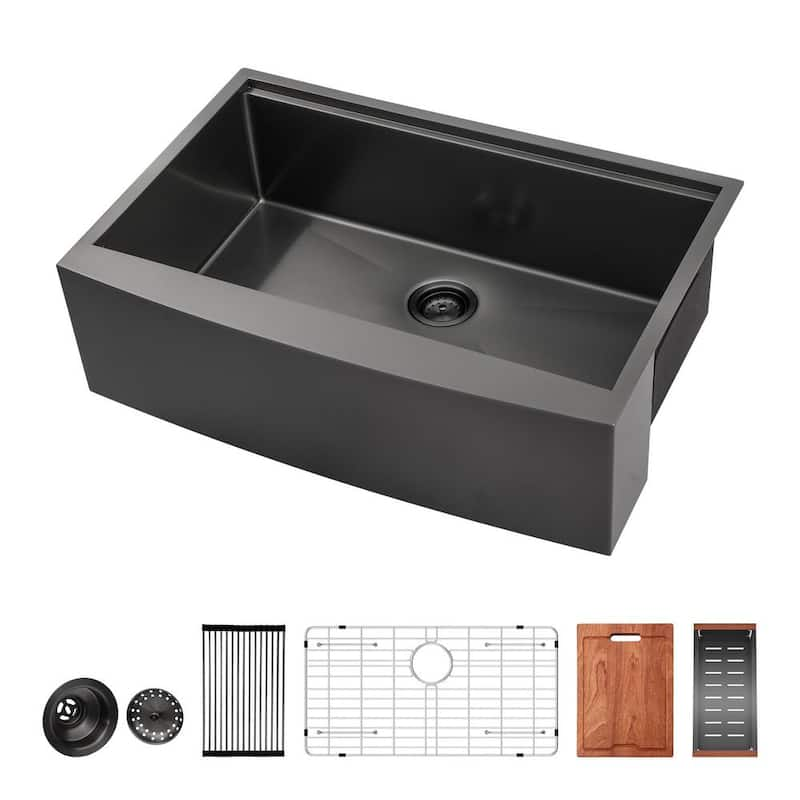 16-Gauge Stainless Steel 33 in. Single-Bowl Farmhouse Apron Front Workstation Kitchen Sink with Bottom Grid