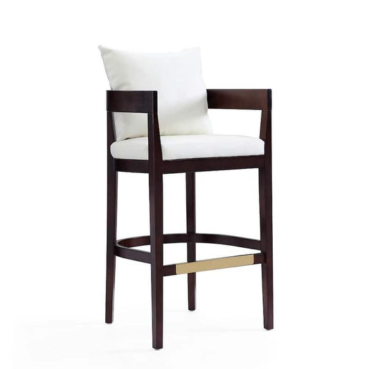 Ritz 38 in. Ivory and Dark Walnut Beech Wood Barstool