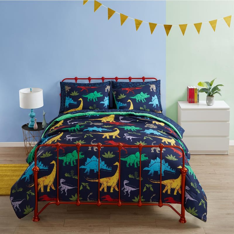 Smarts and Crafts 2-Piece Multicolor Dinosaur Home Kids Pals Microfiber Twin/Twin XL Comforter Set