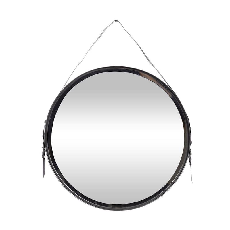 31 in. x 25 in. Black Metal Industrial Round Wall Mirror