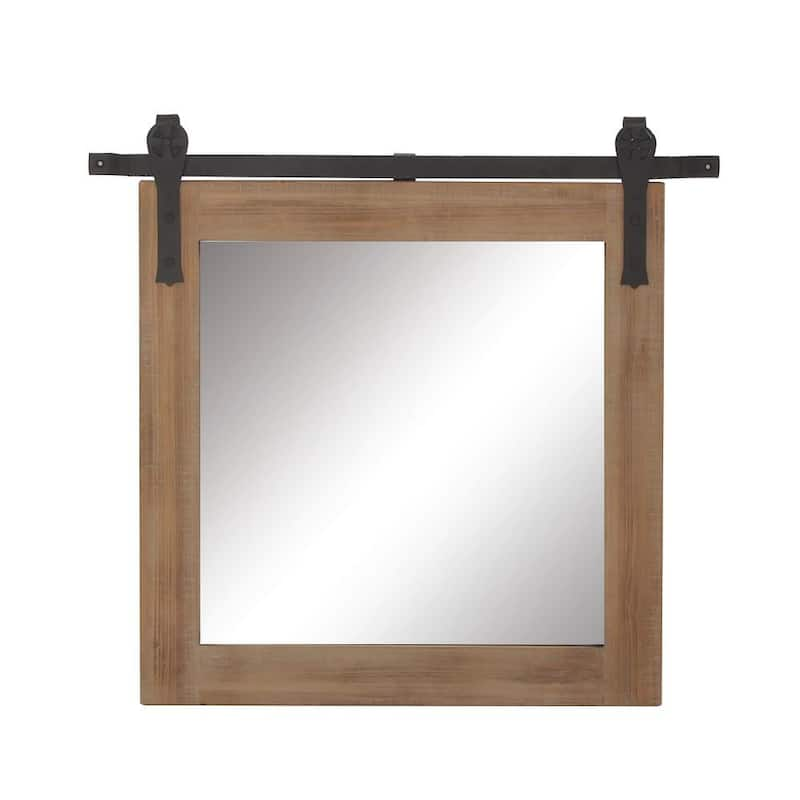 31 in. x 31 in. Square Framed Brown Wall Mirror with Metal Hanging Rod