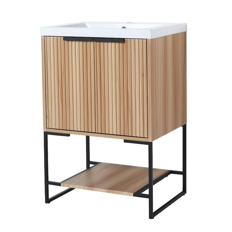 24 in. W x 18 in. D x 35 in. H Bath Vanity in Maple with White Resin Top