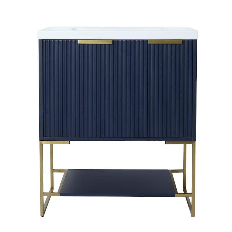 30 in. W x 18 in. D x 35 in. H Bath Vanity in Navy Blue with White Resin Top