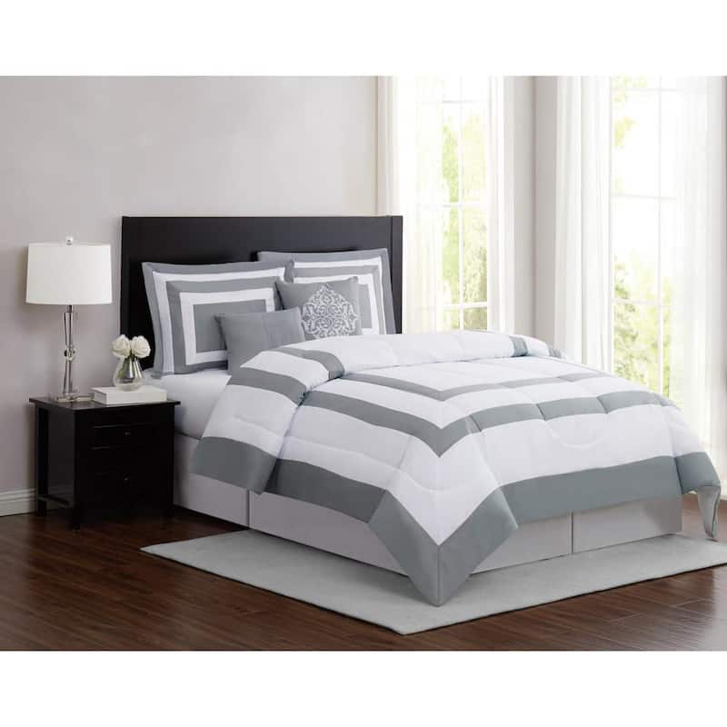 Raynes Hotel 5-Piece White/Grey Microfiber King Comforter Set