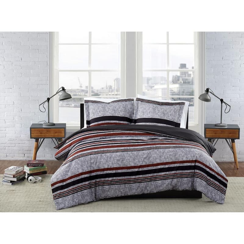 Warren Stripe 3-Piece Multi-Colored King Duvet Cover Set