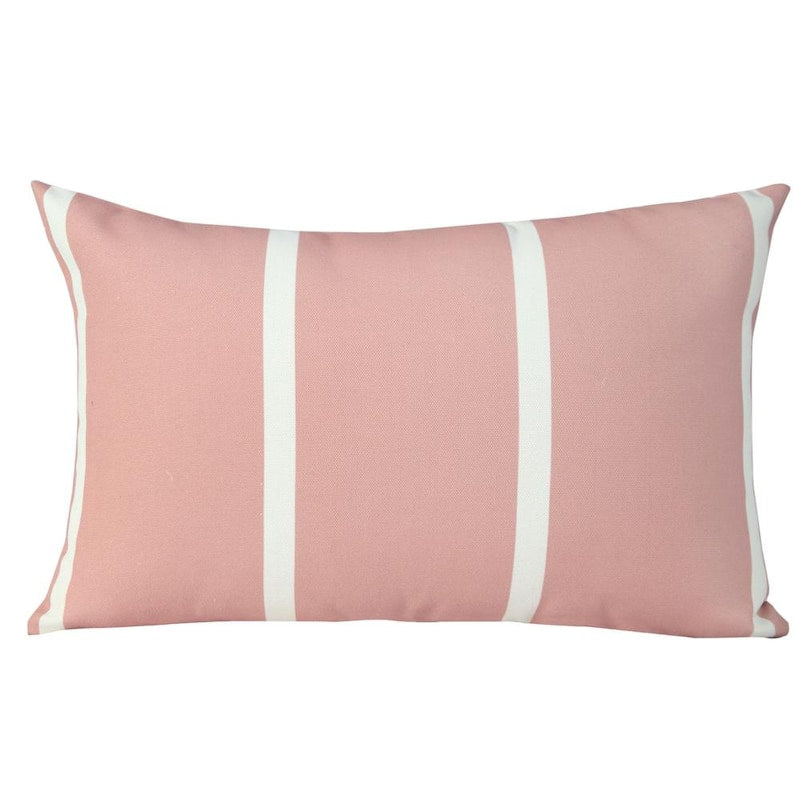 Simple Double Stripe 14 in. x 20 in. Pink/Off-White Lumbar Indoor/Outdoor Throw Pillow