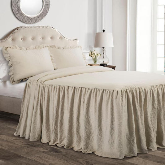 Ruffle Skirt Bedspread Neutral 2-Piece Twin Set