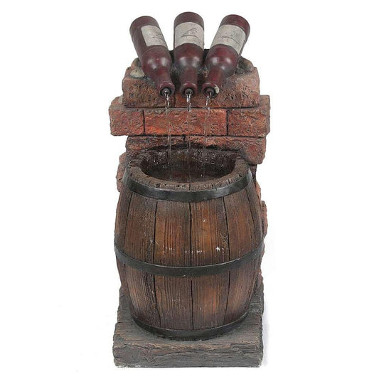 Resin Wine Bottle and Barrel Outdoor Cascade Fountain with LED Lights