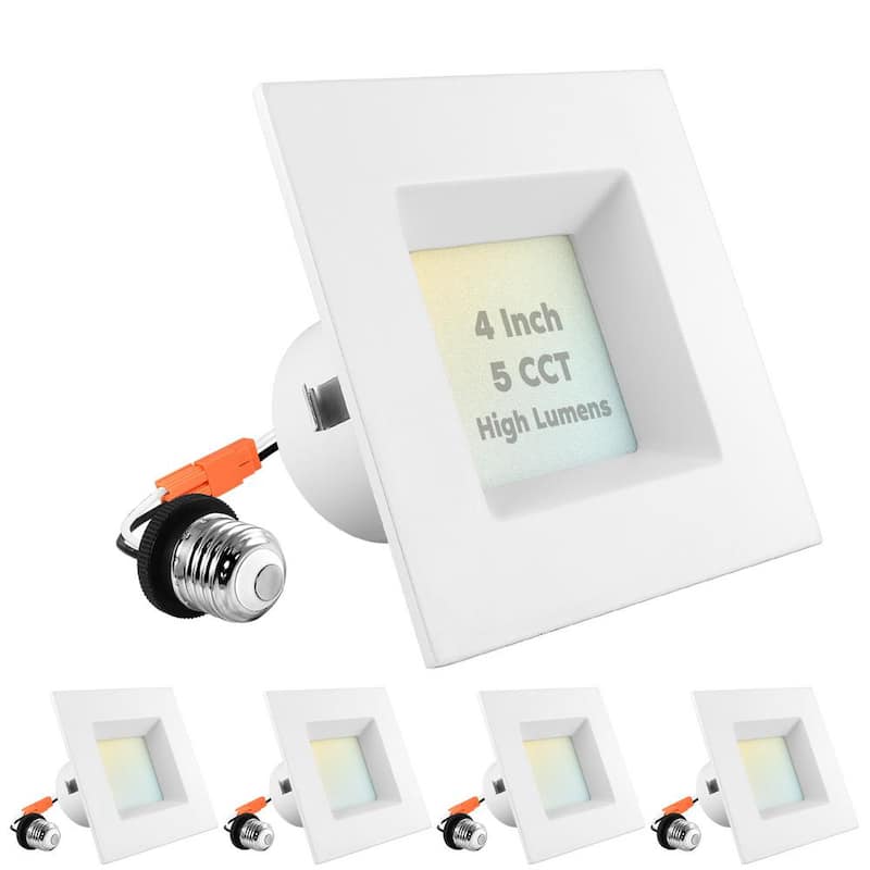 4 in. 14W=75W Square LED Can Lights 5-Color Selectable Remodel Integrated LED Recessed Light Kit Dimmable (4-Pack)