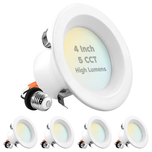 4 in. Can Light 14-Watt/75-Watt 5 Color Options 950 Lumens Remodel Integrated LED Recessed Light Kit ETL Listed (4-Pack)