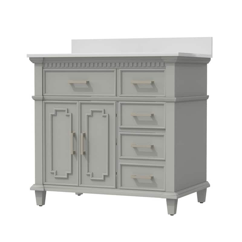 36 in. W 22 in D. x 38 in. H Bath Vanity in Gray with White Engineered Quartz Top