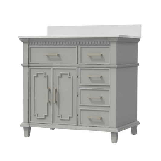 36 in. W 22 in D. x 38 in. H Bath Vanity in Gray with White Engineered Quartz Top