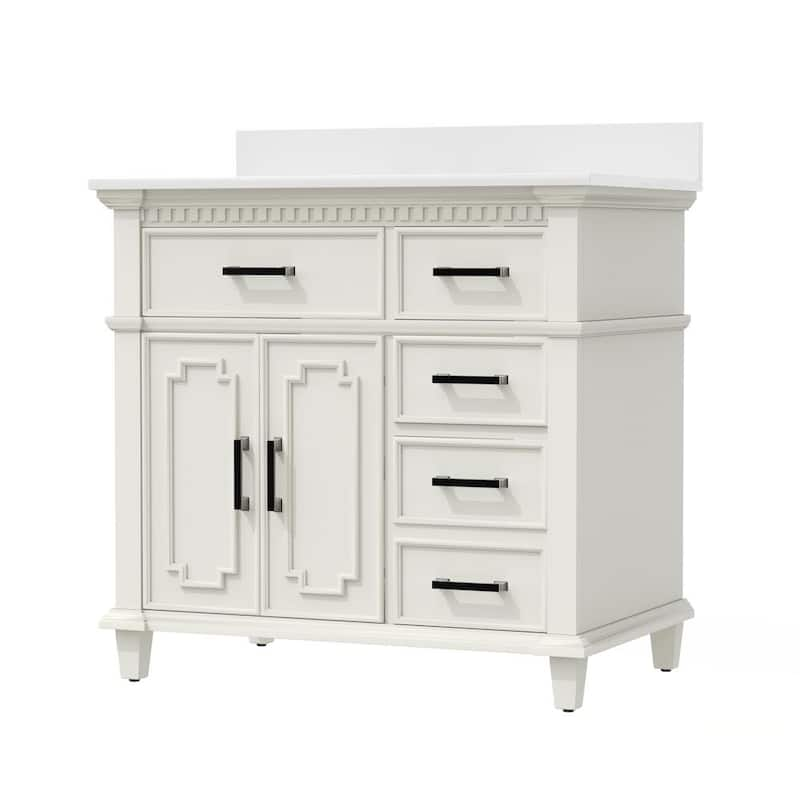 36 in. W 22 in D. x 38 in. H Bath Vanity in White with White Engineered Quartz Top