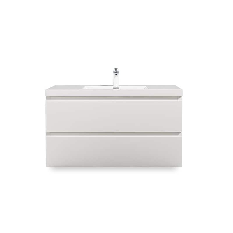 Wall-Mounted 36 in. W x 19 in. D x 20 in. H. Bath Vanity in Glossy White with White Solid Surface Top with White Basin