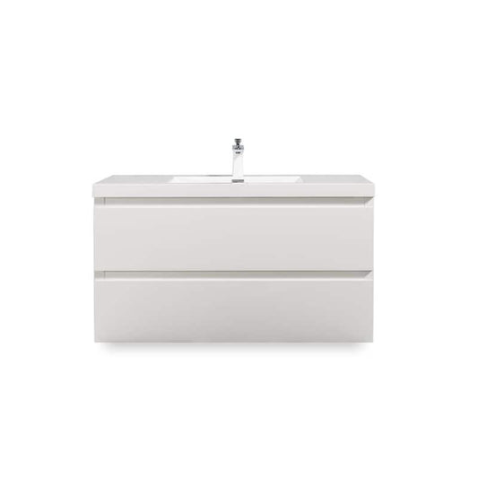 Wall-Mounted 36 in. W x 19 in. D x 20 in. H. Bath Vanity in Glossy White with White Solid Surface Top with White Basin