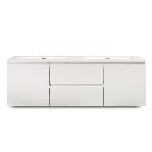 Wall-Mounted 60 in. W x 19 in. D x 20 in. H Bath Vanity in Glossy White with White Solid Surface Top with White Basin