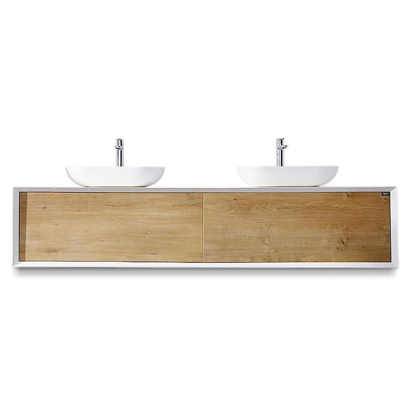 Wall-Mounted 70.87 in. W x 21.65 in. D x 15.75 in. H. Bath Vanity in Matt White with White Wood Top with White Basin