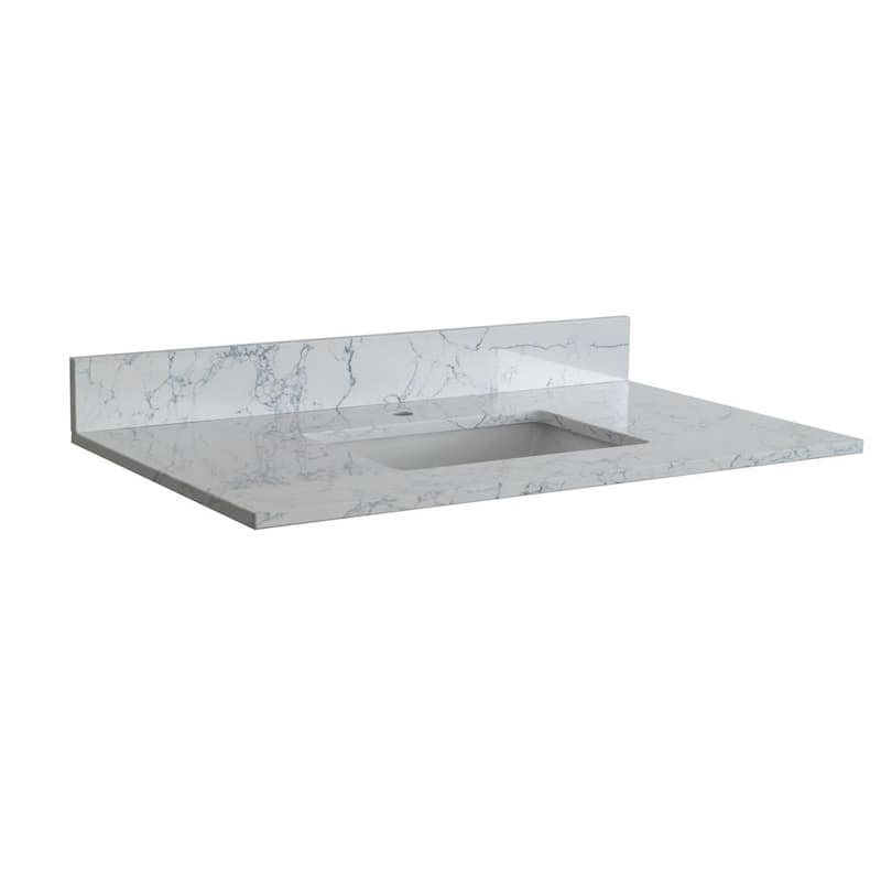 31 in. W x 22 in. D Engineered Stone Composite Vanity Top in White with White Rectangular Single Sink and Backsplash