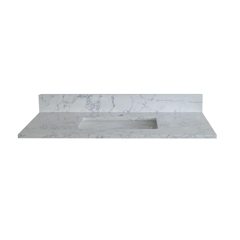 37 in. W x 22 in. D Engineered Stone composite Vanity Top in White with White Rectangular Single Sink and Backsplash