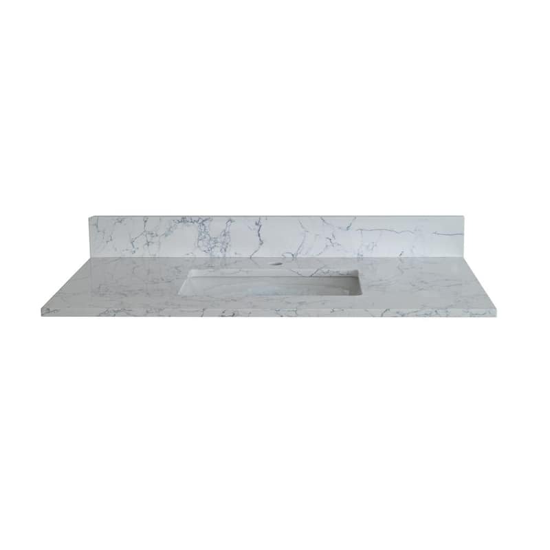 43 in. W x 22 in. D Engineered Stone composite Vanity Top in White with White Rectangular Single Sink and Backsplash