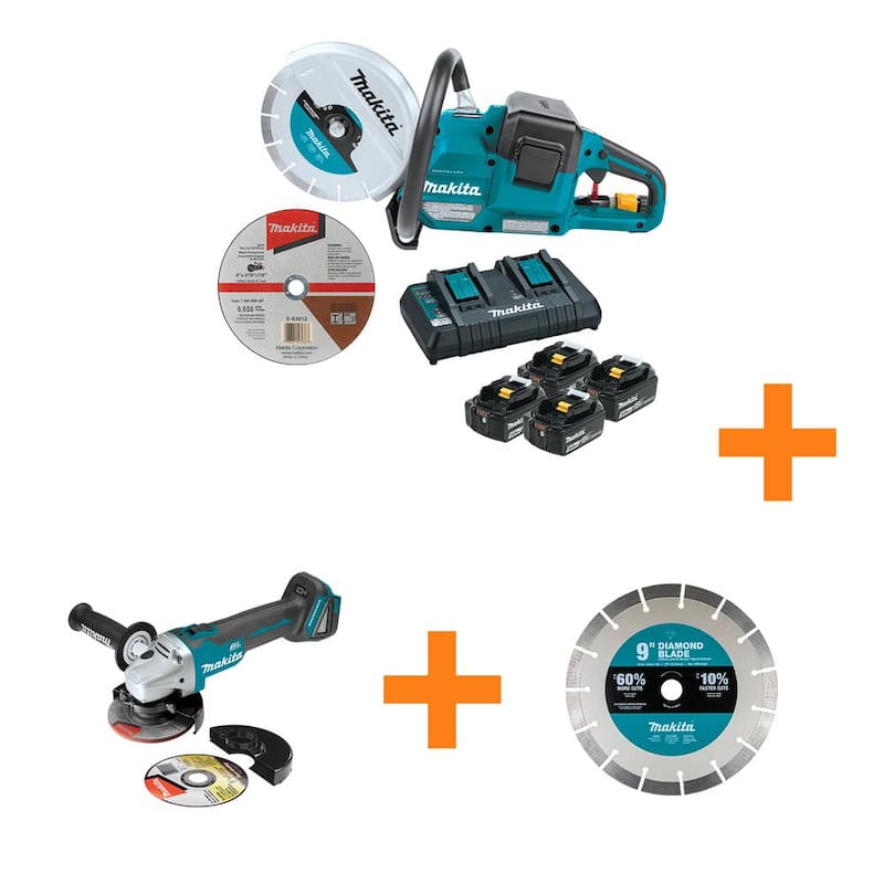 18V X2 (36V) LXT Brushless 9 in. Power Cutter Kit, 4 Batteries (5.0 Ah) w/bonus 18V LXT Grinder and 9 in. Diamond Blade