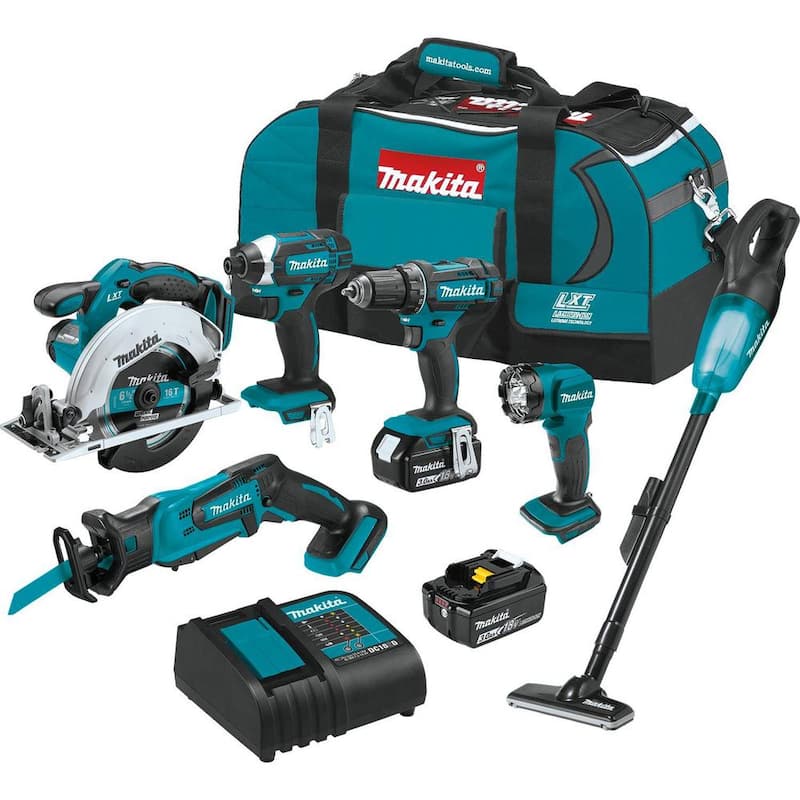 18V Lithium-Ion Cordless 6-Piece Kit (Drill-Driver/ Impact Driver/ Circular Saw/ Recipro Saw/ Vacuum/ Light) 3.0Ah