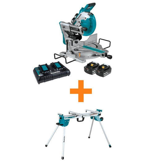 18V X2 (36V) LXT Brushless 10 in. Dual-Bevel Sliding Compound Miter Saw Kit (5.0Ah) with bonus Folding Miter Saw Stand