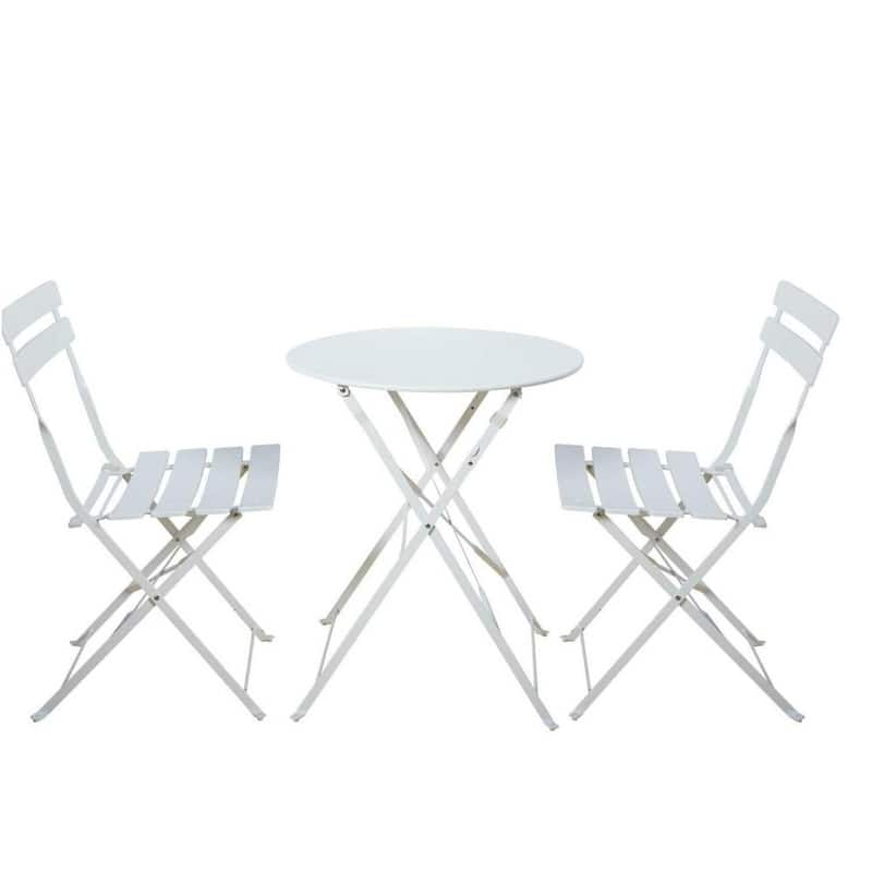 White 3-Piece Metal Round Table Outdoor Bistro Set