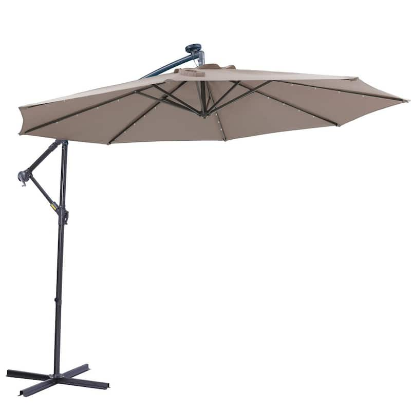 10 ft. Outdoor Patio Cantilever Umbrella with Crank & Cross Base and LED Lights