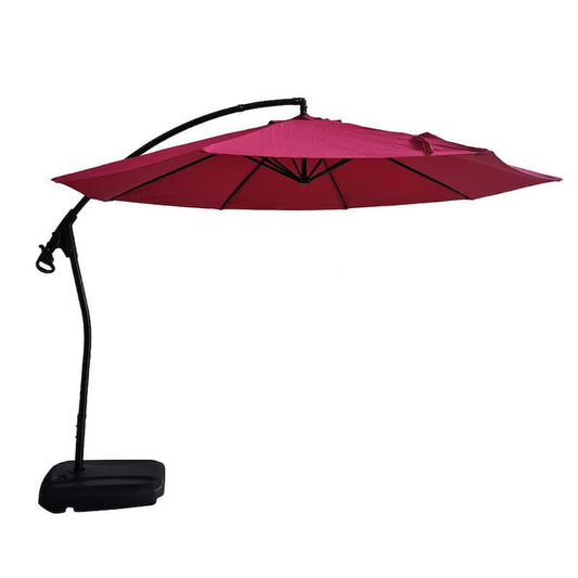 11 ft. Octagon Aluminum Cantilever Patio Umbrella with Base in Red