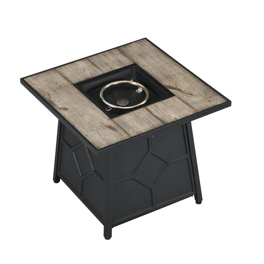 30 in. x 25 in. 40000 BTU Square Black Metal Propane Gas Fire Pit Table with Gray Table Top