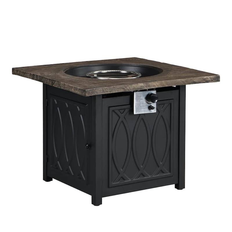 32 in. x 25 in. 50000 BTU Square Black Metal Propane Gas Fire Pit Table