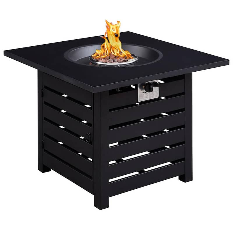 32 in. x 24 in. 40000 BTU Square Black Metal Propane Gas Fire Pit Table with Gray Table Top