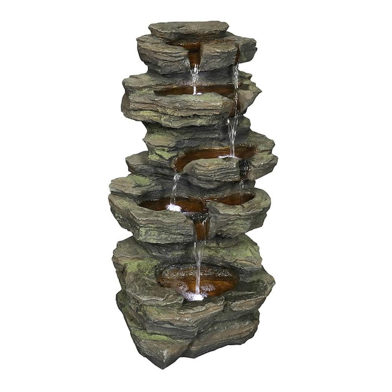 Outdoor 5-Tier Resin Water Fountain with LED